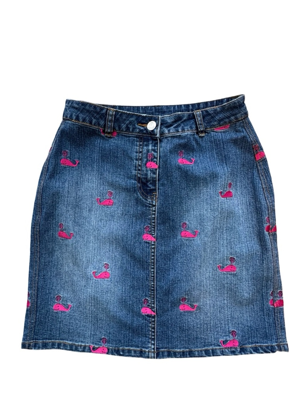 LILLY PULITZER Pink Whales Embroidered Denim Mini Skirt Size 2